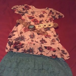 Dress with belt and skirt extender